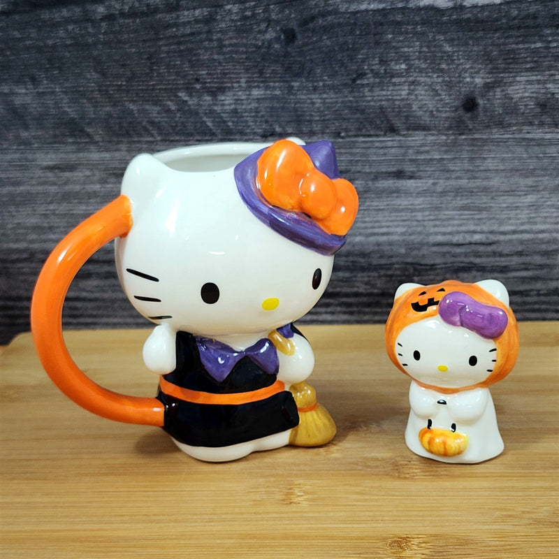 Load image into Gallery viewer, Hello Kitty Halloween Mug & Ghost Figurine Ceramic White Coffee Tea Cup Blue Sky