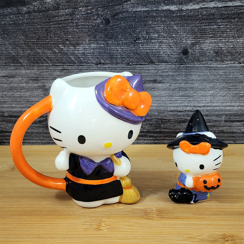 Load image into Gallery viewer, Hello Kitty Halloween Mug & Witch Figurine Ceramic White Coffee Tea Cup Blue Sky