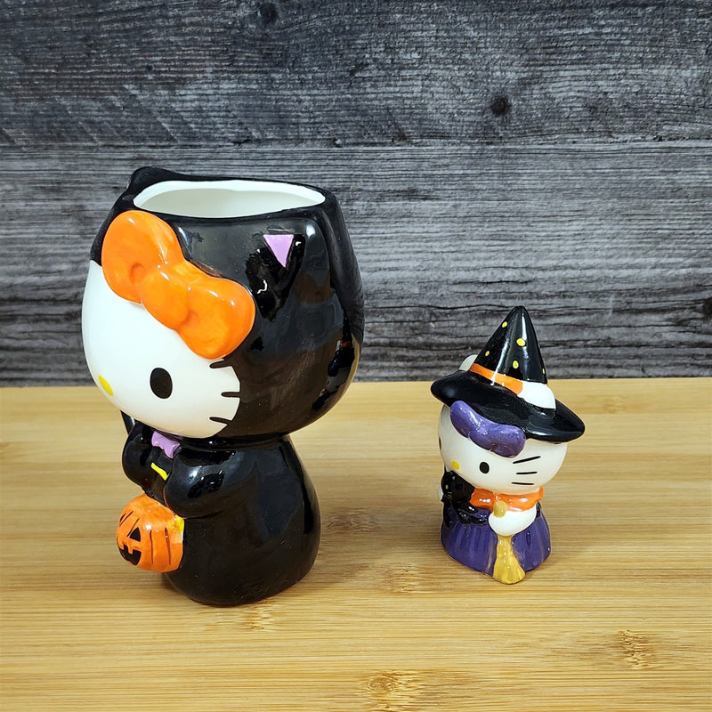 Load image into Gallery viewer, Hello Kitty Halloween Mug & Witch Figurine Ceramic Black Coffee Tea Cup Blue Sky