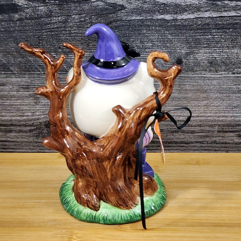 Load image into Gallery viewer, Hello Kitty Halloween Witch Figurine with Pumpkin Broom Ceramic Decor Blue Sky