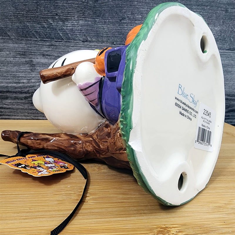 Load image into Gallery viewer, Hello Kitty Halloween Witch Figurine with Pumpkin Broom Ceramic Decor Blue Sky
