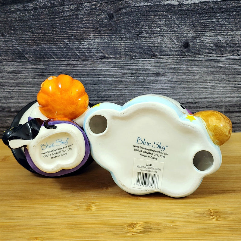 Load image into Gallery viewer, Hello Kitty Halloween Witch Figurine Décor Set Pumpkin Broom Ceramic Blue Sky