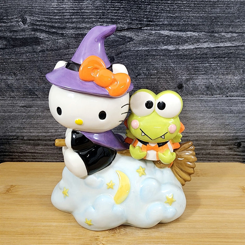 Load image into Gallery viewer, Hello Kitty & Keroppi Ceramic Halloween Figurine Witch Hat Broom Decor Blue Sky