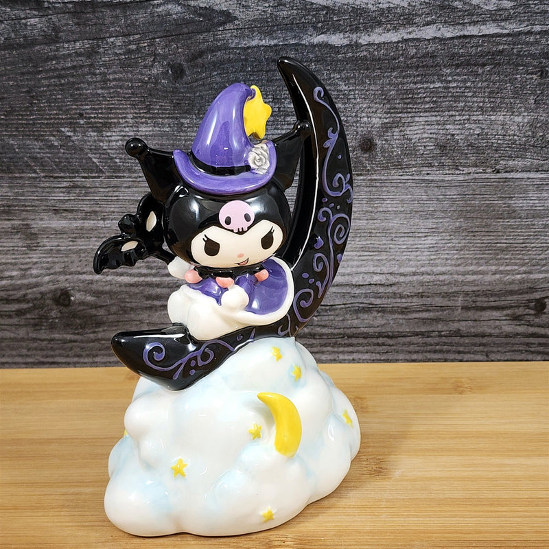 Load image into Gallery viewer, Halloween Kuromi Witch Figurine Mystic Moon and Cloud 7.25” Ceramic Blue Sky