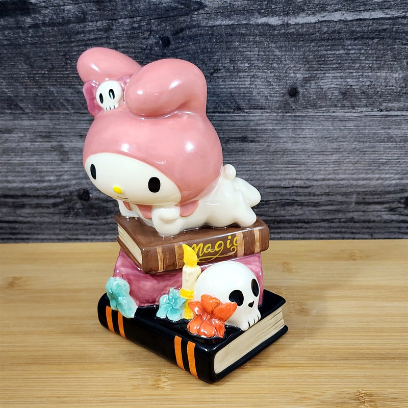 Load image into Gallery viewer, My Melody Halloween Figurine Spooky Books Candle Skull 7” Ceramic Blue Sky