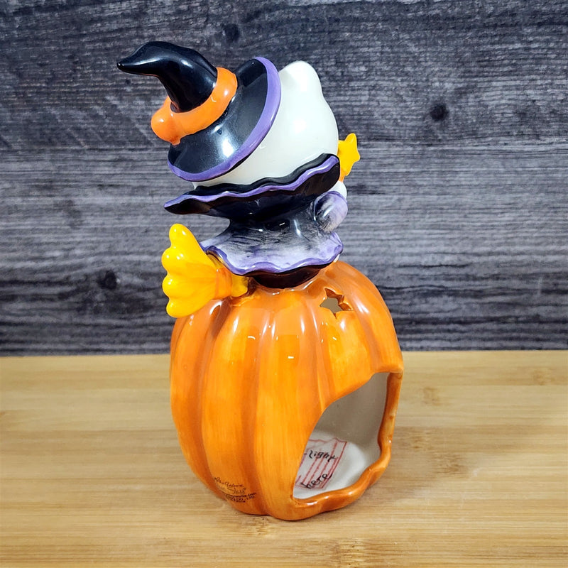 Load image into Gallery viewer, Hello Kitty Halloween Witch Tealight Candle House Ceramic Pumpkin Blue Sky
