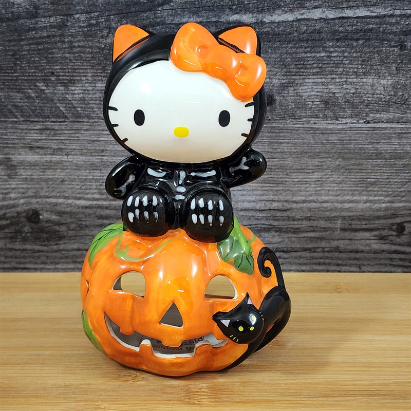 Load image into Gallery viewer, Hello Kitty Halloween Black Cat Tealight Candle House Ceramic Pumpkin Blue Sky