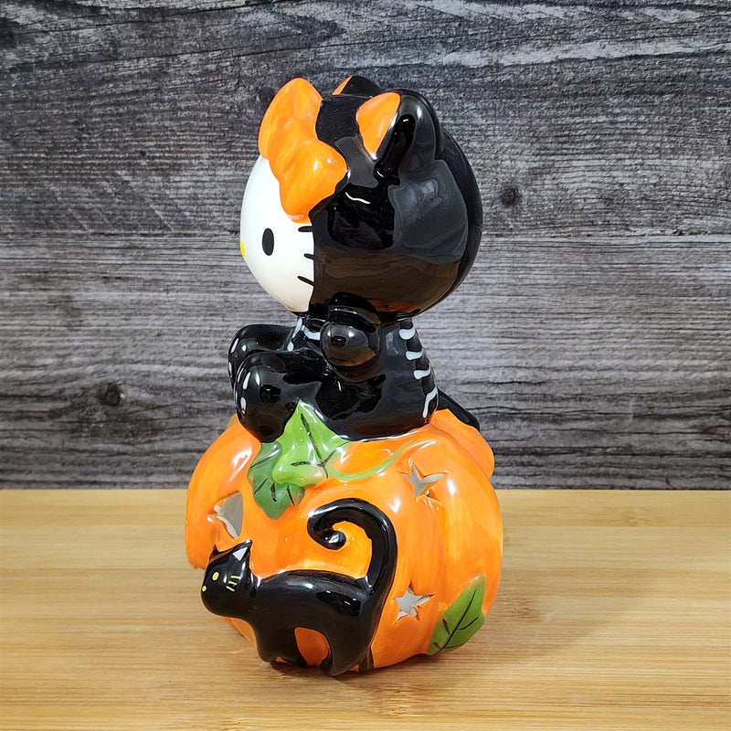 Load image into Gallery viewer, Hello Kitty Halloween Black Cat Tealight Candle House Ceramic Pumpkin Blue Sky