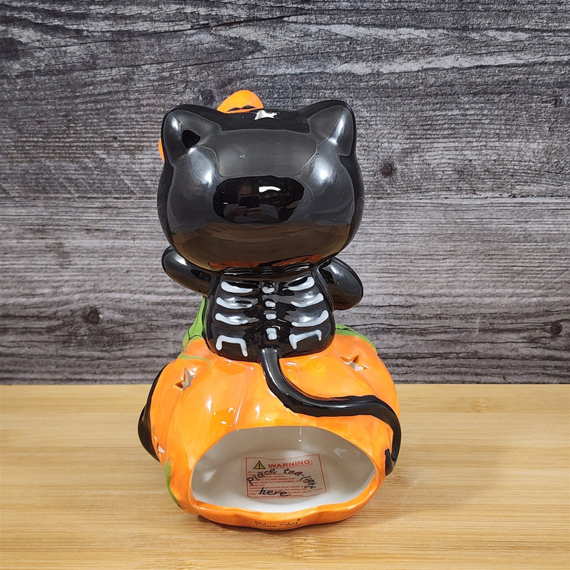 Load image into Gallery viewer, Hello Kitty Halloween Black Cat Tealight Candle House Ceramic Pumpkin Blue Sky