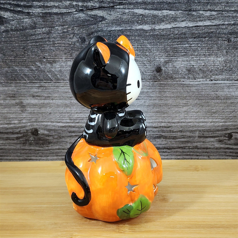 Load image into Gallery viewer, Hello Kitty Halloween Black Cat Tealight Candle House Ceramic Pumpkin Blue Sky