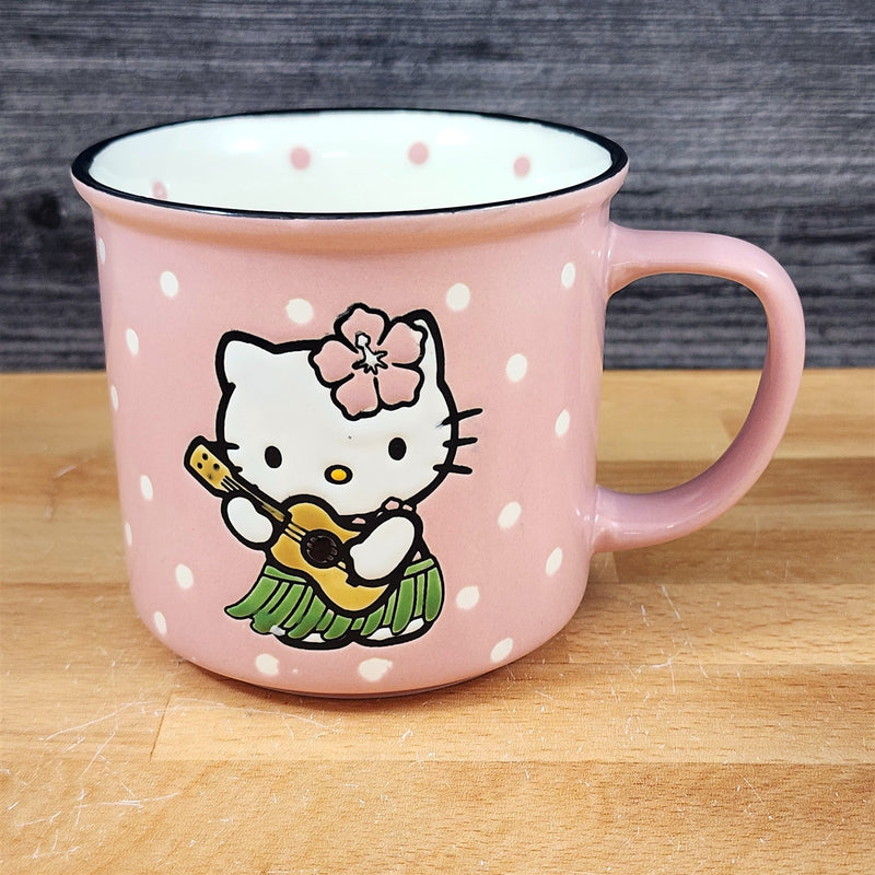 Load image into Gallery viewer, Hello Kitty Hula Figurine & Mug Set Coffee Tea Cup Blue Sky Ceramic Embossed