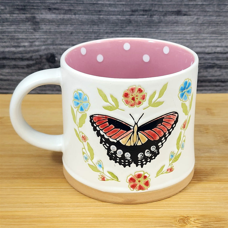 Load image into Gallery viewer, Flower Butterfly Coffee Mug Embossed Pink Ceramic Tea Cup Blue Sky 17oz