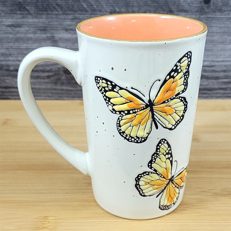 Load image into Gallery viewer, Monarch Butterfly Coffee Mug Nature Motif Ceramic Embossed 18oz Tea Cup Blue Sky