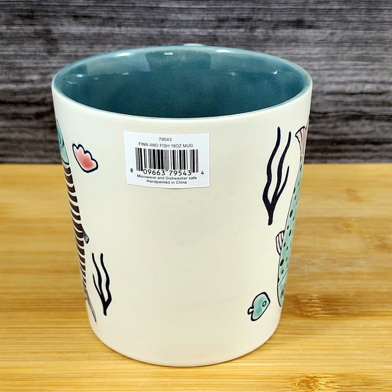 Load image into Gallery viewer, Whimsical Fish Coffee Mug Sea Creatures Ceramic Embossed 18oz Tea Cup Blue Sky