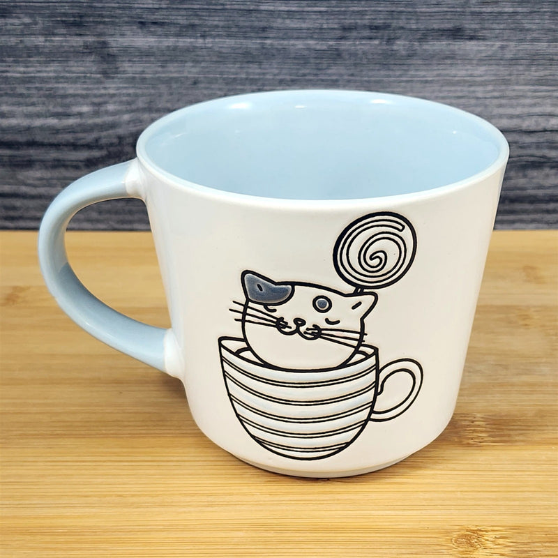 Load image into Gallery viewer, Cat Lover Coffee Mug Embossed Ceramic Tea Cup Blue Sky “Love You" inside 17oz