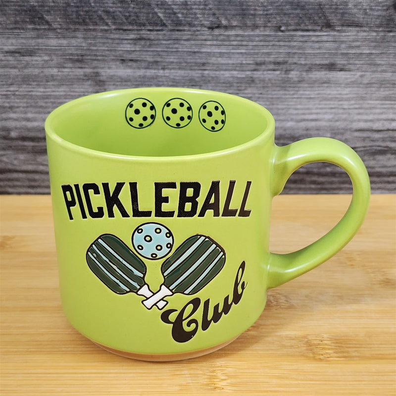 Load image into Gallery viewer, Pickleball Club Mug Green Ceramic Large Tea Coffee Cup Artisan Fun Blue Sky 17oz
