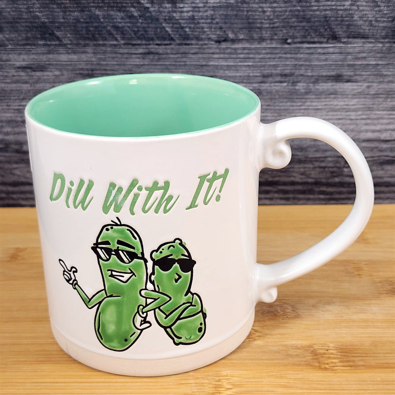 Load image into Gallery viewer, Dill With It Mug, Funny Pickle Humor Coffee Tea Cup 21oz Ceramic Blue Sky