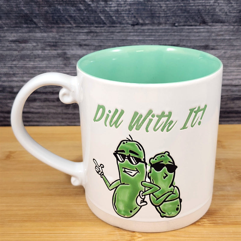 Load image into Gallery viewer, Dill With It Mug, Funny Pickle Humor Coffee Tea Cup 21oz Ceramic Blue Sky