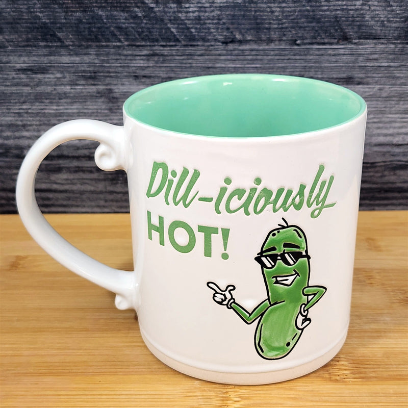 Load image into Gallery viewer, Dill-iciously Hot Mug, Funny Pickle Humor Coffee Tea Cup 21oz Ceramic Blue Sky