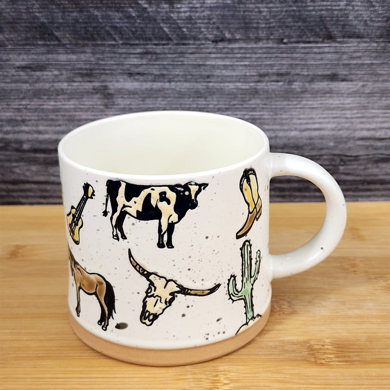 Load image into Gallery viewer, Western Cowboy Mug Cow Cactus Boots Steer Rustic Ceramic Coffee Tea Cup Blue Sky