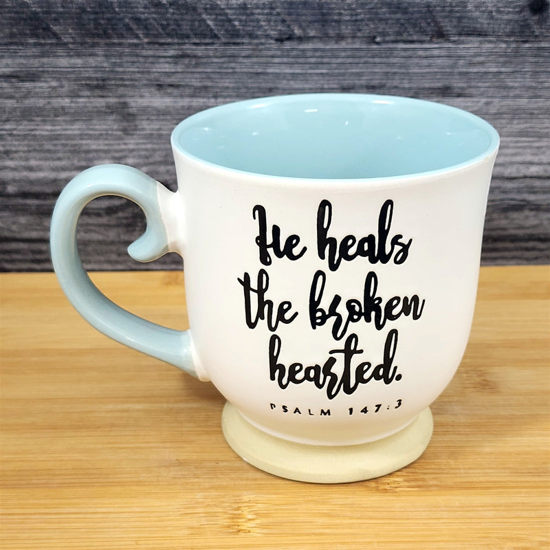 Load image into Gallery viewer, Religious Psalm 147:3 Inspiration Coffee Mug 17oz Embossed Tea Cup by Blue Sky