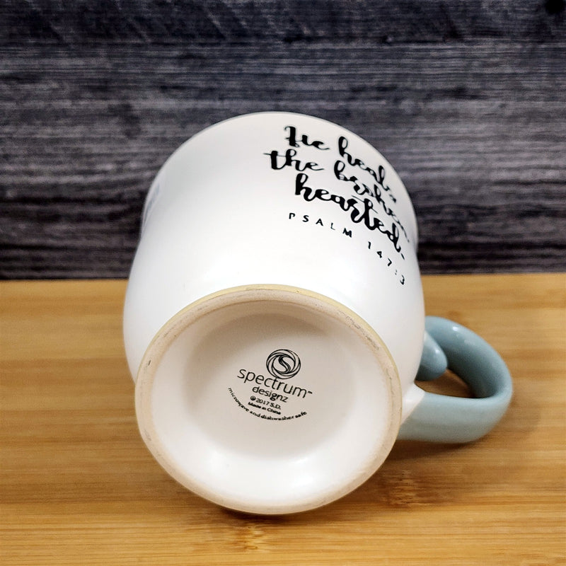 Load image into Gallery viewer, Religious Psalm 147:3 Inspiration Coffee Mug 17oz Embossed Tea Cup by Blue Sky