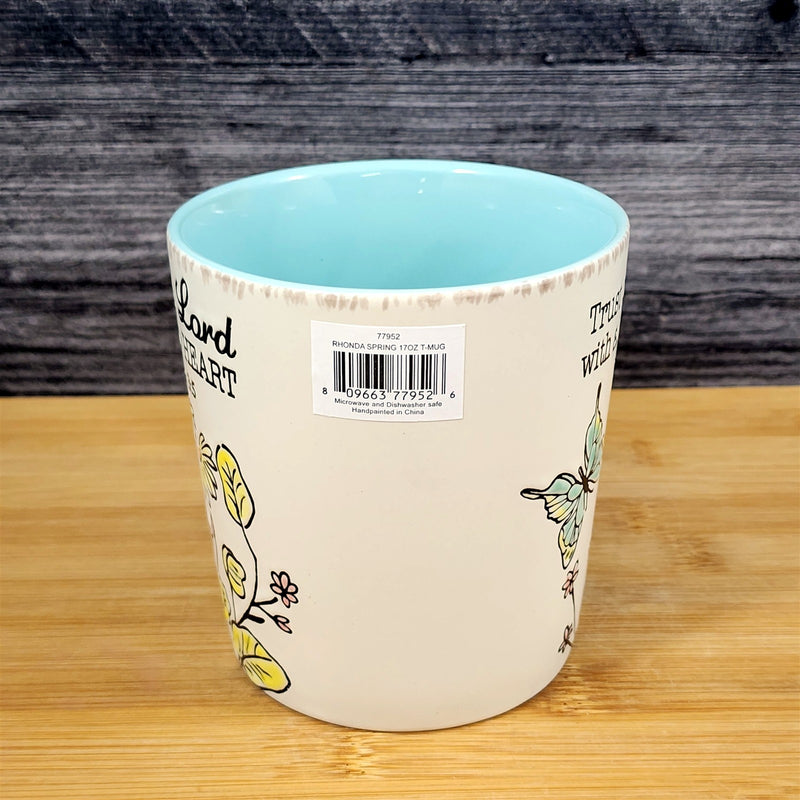 Load image into Gallery viewer, Religious Proverbs 3:5 Inspiration Floral and Butterfly Coffee Mug Cup Blue Sky