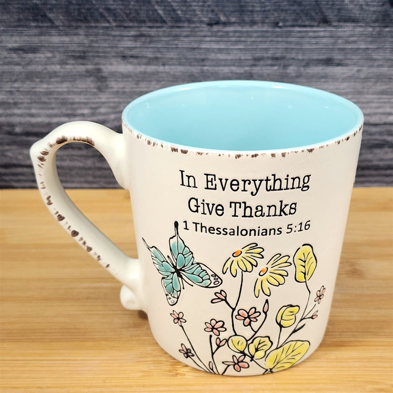 Load image into Gallery viewer, Religious Thessalonians 5:16 Inspiration Coffee Mug Cup Floral Blue Sky