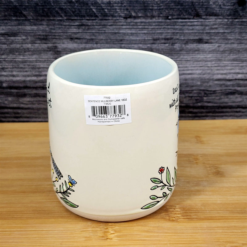 Load image into Gallery viewer, Religious Proverbs 3:5-6 Inspiration Coffee Mug Floral Blue Jay Cup Blue Sky