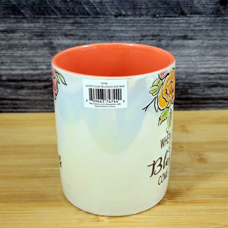 Load image into Gallery viewer, Faith & Flowers Coffee Mug Cup "Prayers Go Up Blessing Come Down" Blue Sky