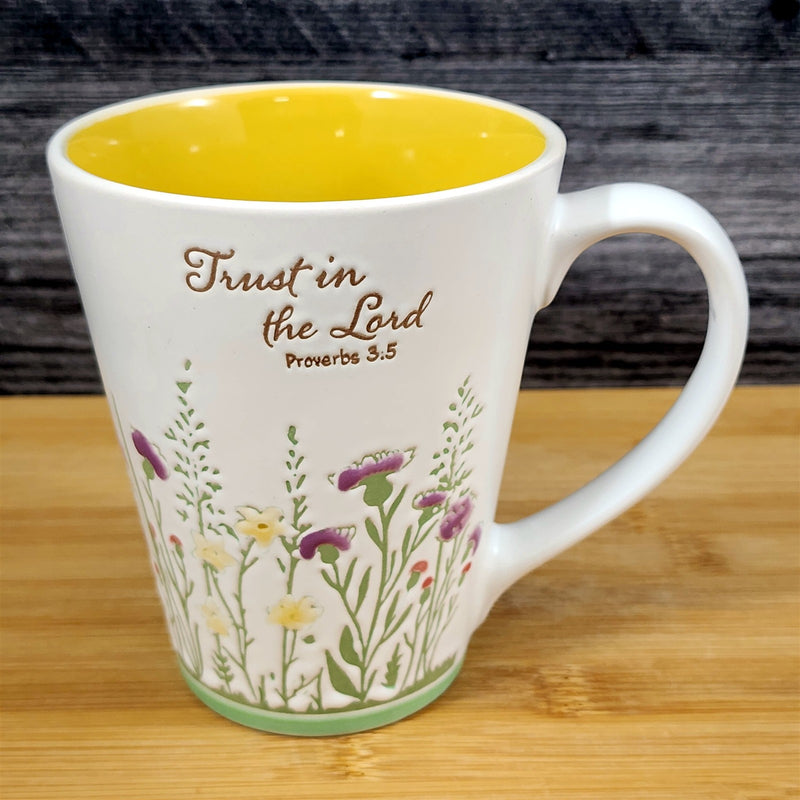 Load image into Gallery viewer, Religious Proverbs 3:5 Inspirational Floral Coffee Mug Tea Cup Yellow Blue Sky