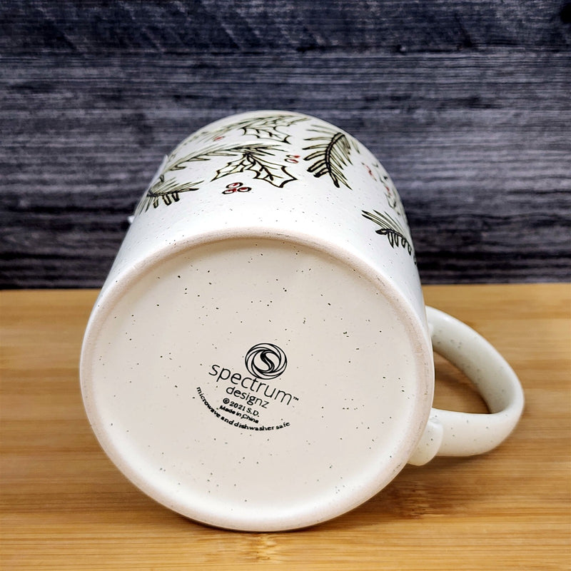 Load image into Gallery viewer, Winter Holly Coffee Mug Christmas Holiday Ceramic Tea Cup Blue Sky 16oz Embossed