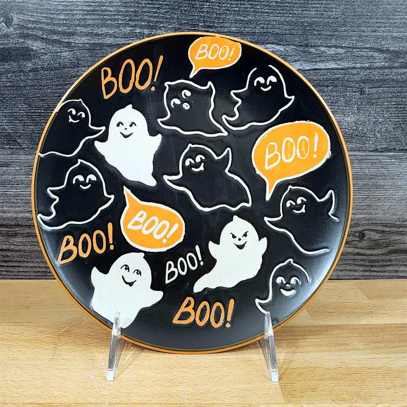 Load image into Gallery viewer, Halloween Set of 3 Round Ceramic Décor Plate 8" Orange & Black by Blue Sky