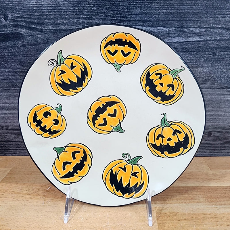 Load image into Gallery viewer, Halloween Set of 3 Round Ceramic Décor Plate 8" Orange & Black by Blue Sky