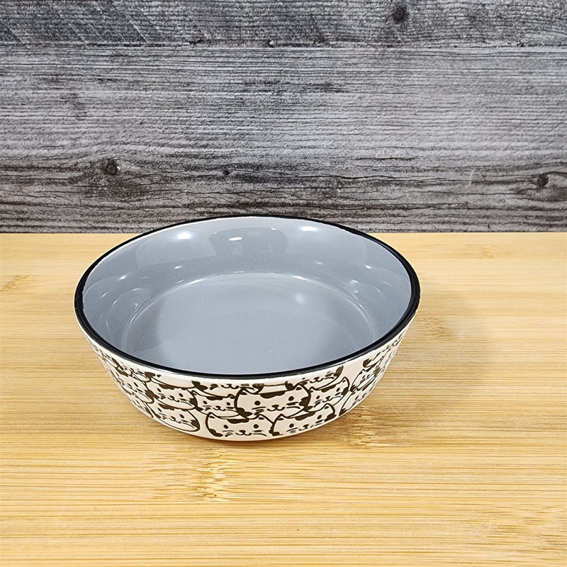 Load image into Gallery viewer, Cat Water Food Bowl Faces Embossed Treat Dish White with Gray Inside Blue Sky