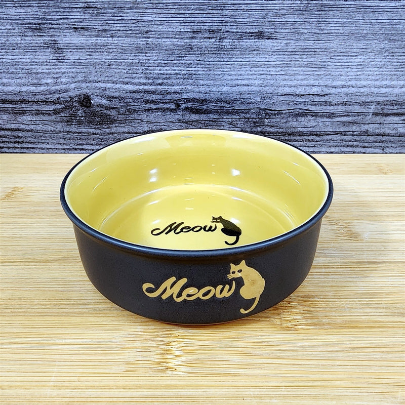 Load image into Gallery viewer, Cat Water Food Bowl Set Embossed Treat Dish in Black Yellow By Blue Sky
