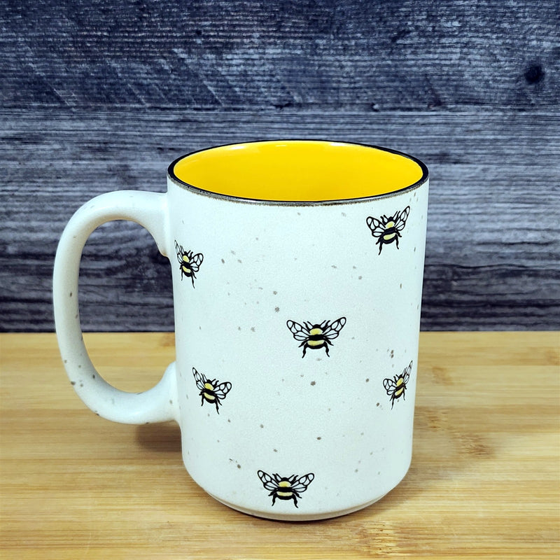 Load image into Gallery viewer, Bumble Bee Coffee Mug Ceramic Rustic Yellow Interior Tea Cup Blue Sky 18oz