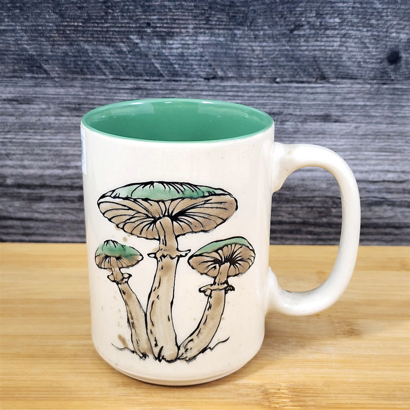 Load image into Gallery viewer, Mushroom Toadstool Coffee Mug Tea Cup Blue Sky Green Ceramic Embossed Botanical
