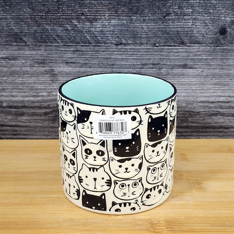 Load image into Gallery viewer, Kitty Cat Faces Coffee Mug Tea Cup Aqua Inside Ceramic Embossed by Blue Sky 21oz