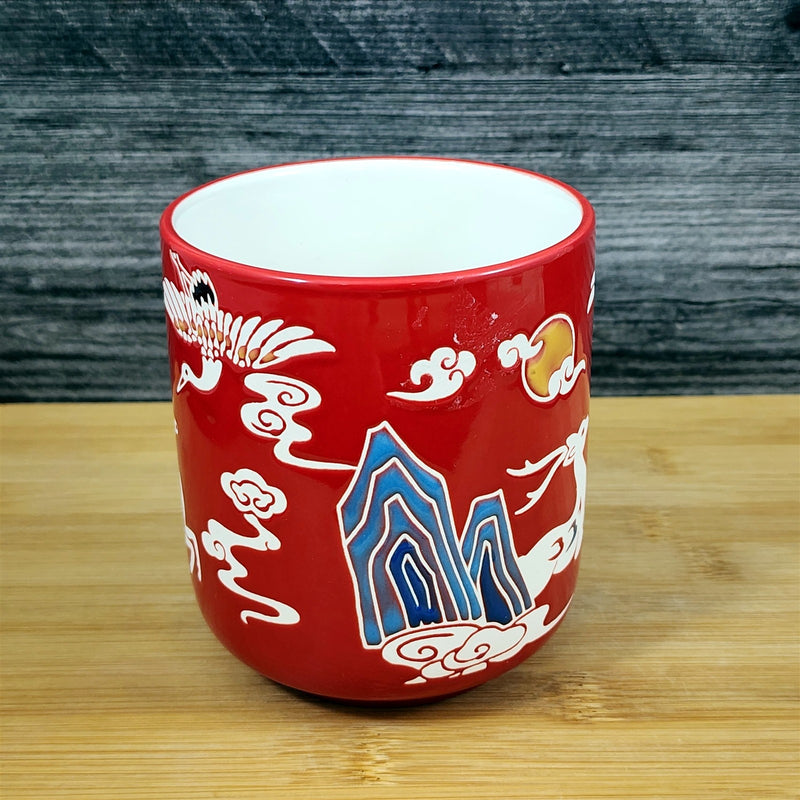 Load image into Gallery viewer, Chinese-Style Red Mug White Deer Design Coffee Tea Cup Ceramic Blue Sky 17oz