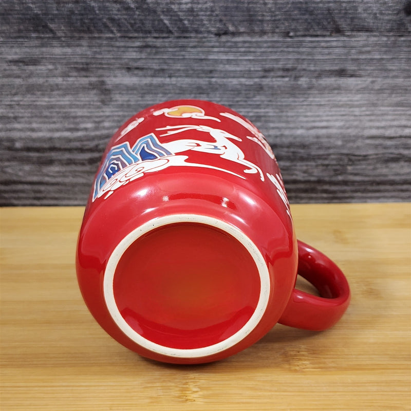 Load image into Gallery viewer, Chinese-Style Red Mug White Deer Design Coffee Tea Cup Ceramic Blue Sky 17oz