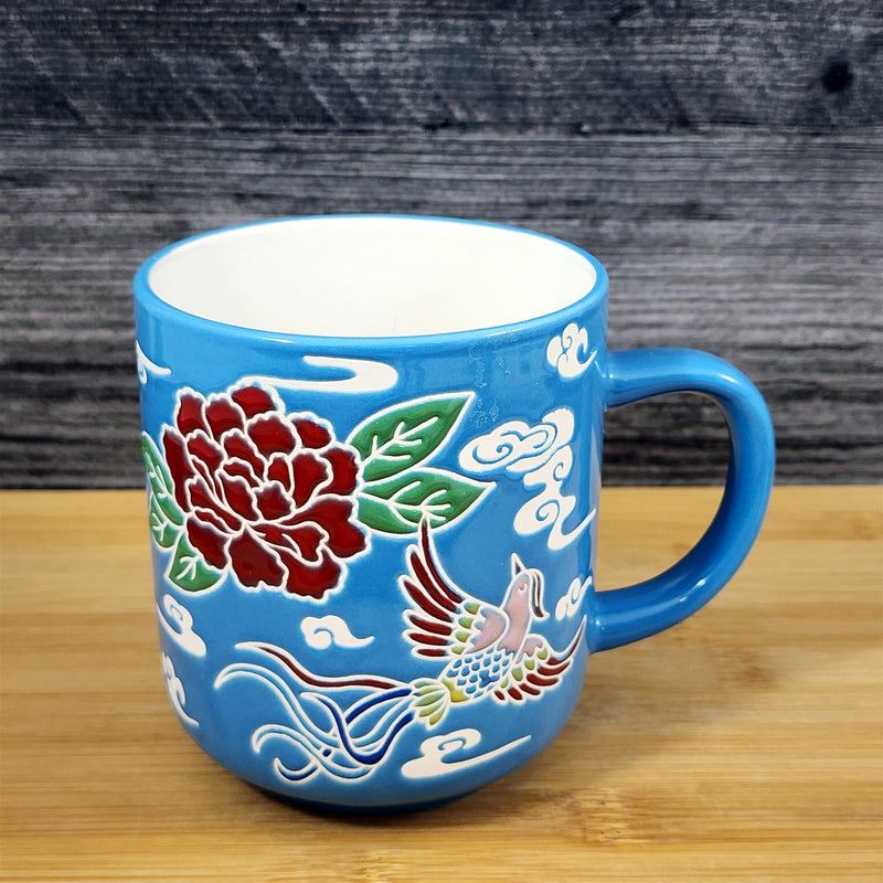 Load image into Gallery viewer, Chinese-Style Mug White Floral Parrot Design Coffee Tea Cup Ceramic Blue Sky