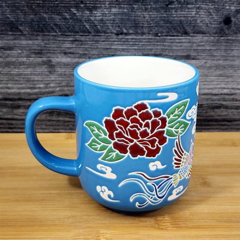 Load image into Gallery viewer, Chinese-Style Mug White Floral Parrot Design Coffee Tea Cup Ceramic Blue Sky