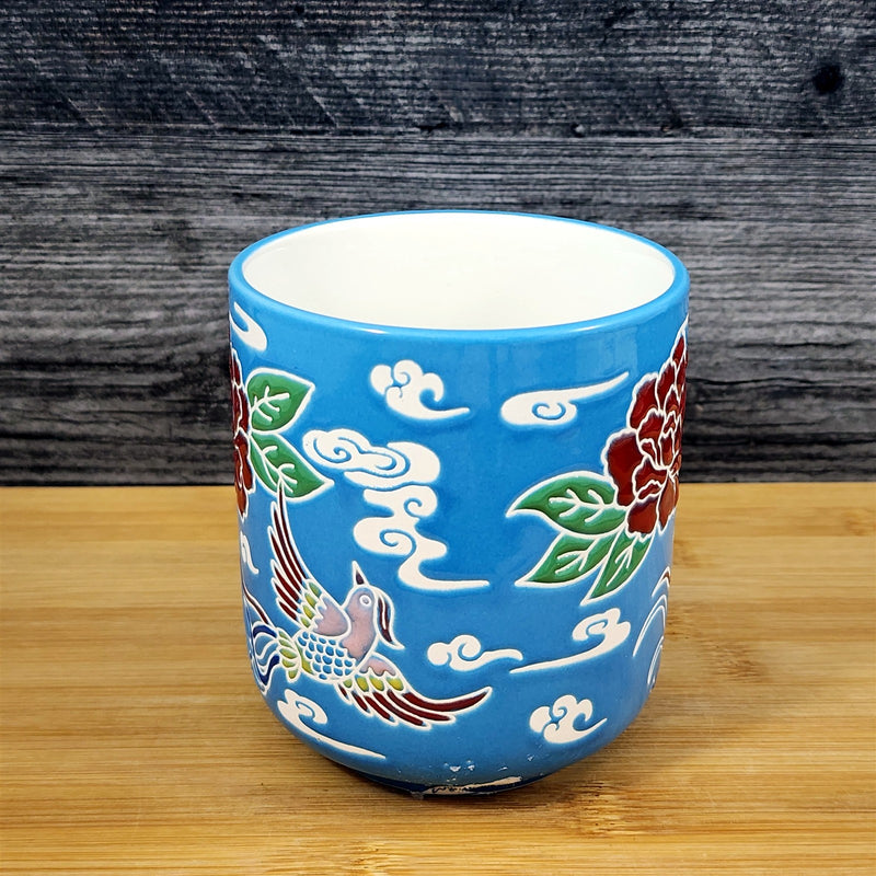 Load image into Gallery viewer, Chinese-Style Mug White Floral Parrot Design Coffee Tea Cup Ceramic Blue Sky
