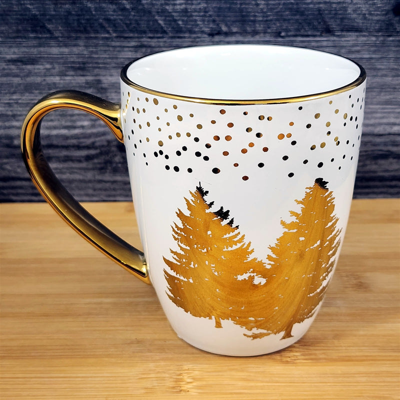 Load image into Gallery viewer, Gold Accent Coffee Mug with Pine Trees Tea Cup Ceramic by Blue Sky