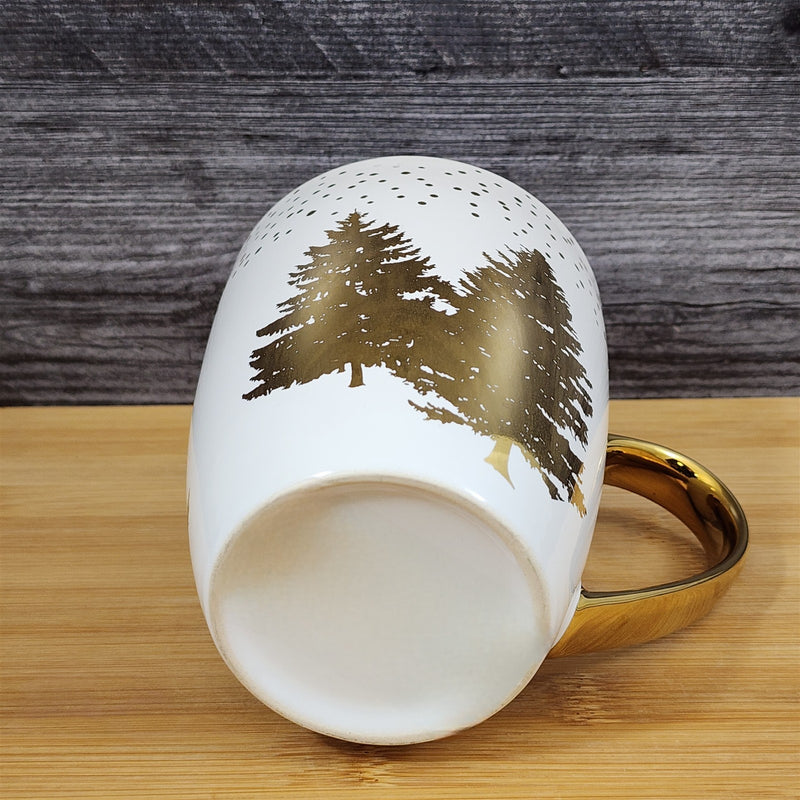 Load image into Gallery viewer, Gold Accent Coffee Mug with Pine Trees Tea Cup Ceramic by Blue Sky