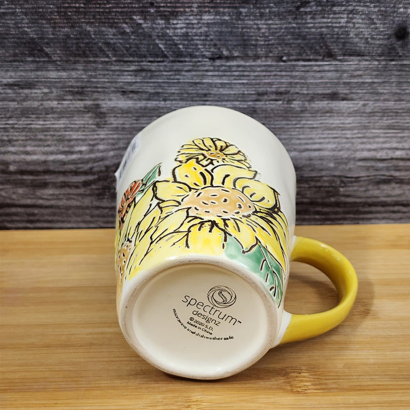 Load image into Gallery viewer, Botanical Sunflower Floral Coffee Mug 16oz Embossed Tea Cup by Blue Sky