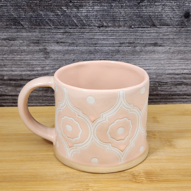 Load image into Gallery viewer, Pastel Pink Mug Bohemian Geometric Style Coffee Tea Cup Ceramic Blue Sky 17oz
