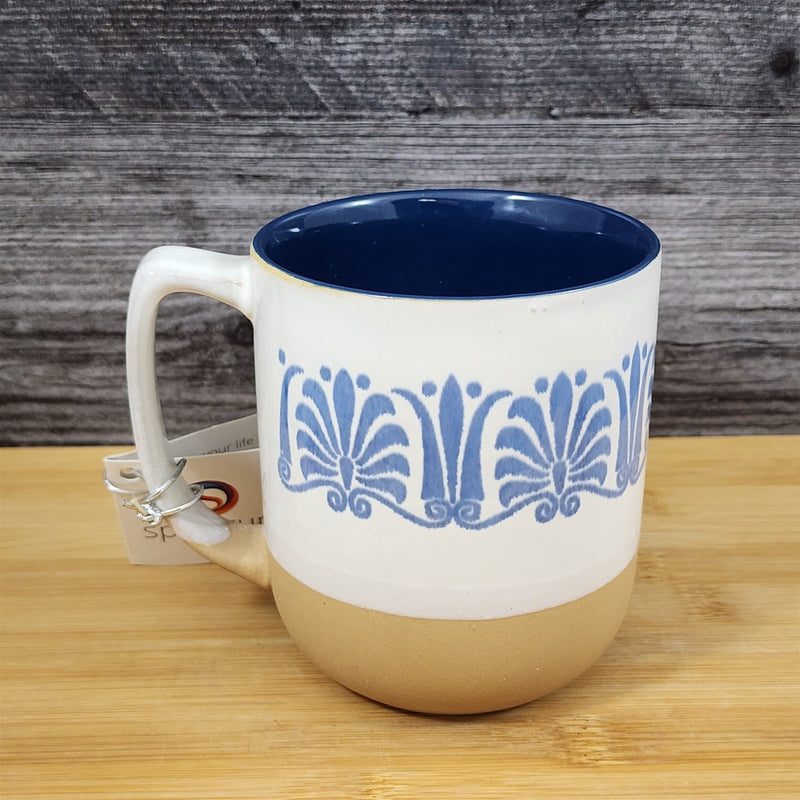 Load image into Gallery viewer, Floral Vine Mug Beige Tan Rustic Country Coffee Tea Cup Ceramic Blue Sky 17oz