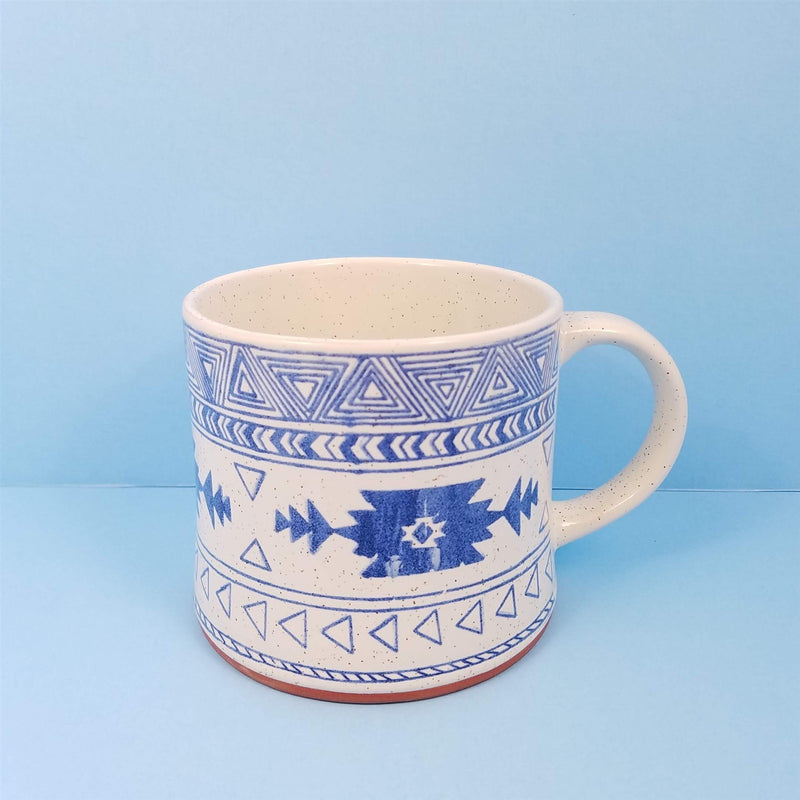 Load image into Gallery viewer, Southwest Style Coffee Mug Ceramic Tea Cup Geometric Tribal Design Blue Sky 17oz